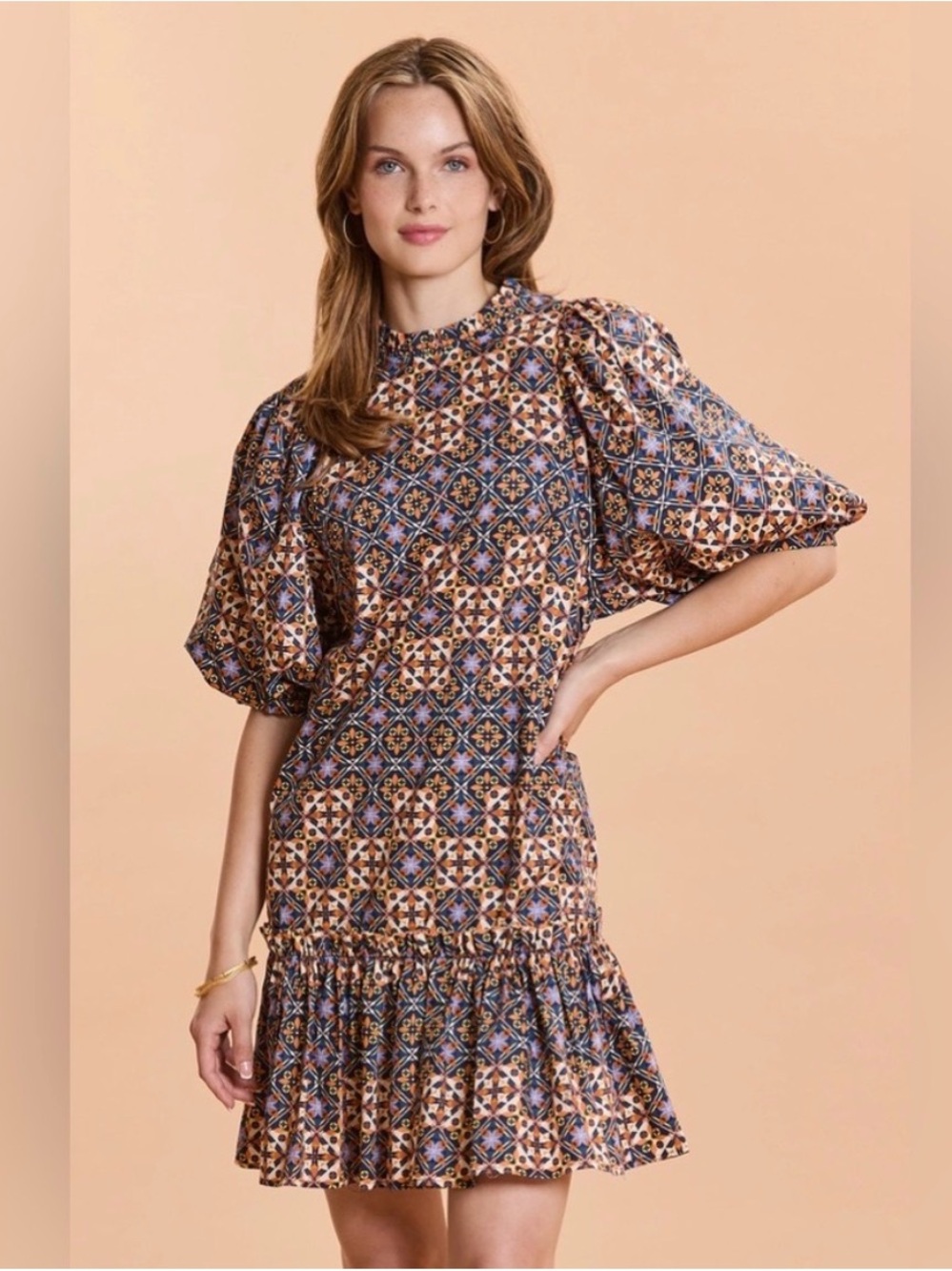 Tyler Boe Sammy Cotton Mosaic Skimmer Dress Size Small